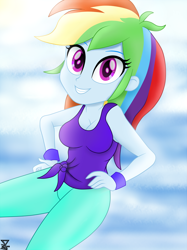 Size: 2000x2674 | Tagged: safe, artist:theretroart88, character:rainbow dash, episode:wake up!, g4, my little pony: equestria girls, my little pony:equestria girls, spoiler:choose your own ending (season 2), spoiler:eqg series (season 2), breasts, busty rainbow dash, cleavage, clothing, female, looking at you, smiling, solo, wake up!: rainbow dash