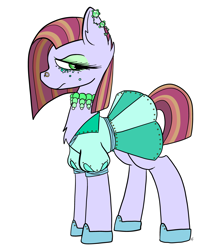 Size: 3500x4000 | Tagged: safe, artist:katyusha, oc, species:earth pony, species:pony, annoyed, clothing, disgruntled, dress, ear piercing, earring, female, jewelry, makeup, necklace, piercing, shoes, short hair