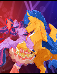 Size: 671x866 | Tagged: safe, artist:rossignolet, character:flash sentry, character:twilight sparkle, character:twilight sparkle (alicorn), species:alicorn, species:pegasus, species:pony, ship:flashlight, chest fluff, couple, ear fluff, female, fluffy, love, male, outfit, shipping, straight, tongue out
