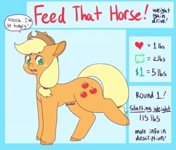 Size: 1280x1097 | Tagged: safe, artist:fatfurparadise, part of a set, character:applejack, species:earth pony, species:pony, series:feed that horse!, belly, dialogue, female, hungry, incentive drive, mare, note expansion, onomatopoeia, open mouth, part of a series, raised hoof, solo, speech bubble, stomach growl, stomach noise, this will end in weight gain, weight gain sequence