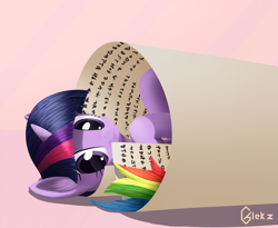 Size: 4000x3272 | Tagged: safe, artist:galekz, character:rainbow dash, character:twilight sparkle, species:pony, ship:twidash, female, inside scroll, lesbian, scroll, shipping