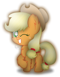 Size: 1456x1861 | Tagged: safe, artist:bubbly-storm, character:applejack, species:earth pony, species:pony, chest fluff, chibi, cute, ear fluff, female, fluffy, heart eyes, jackabetes, leg fluff, mare, one eye closed, simple background, smiling, solo, speedpaint available, transparent background, wingding eyes, wink