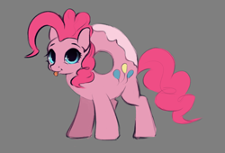 Size: 1246x846 | Tagged: safe, artist:hitbass, character:pinkie pie, species:pony, :t, blep, colored sketch, cute, diapinkes, donut, donut pony, donyatsu, female, food, food pony, gray background, looking at you, mare, original species, ponified, race swap, simple background, sketch, smiling, solo, tongue out, wat