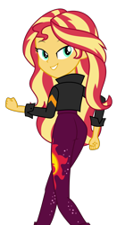 Size: 3000x5713 | Tagged: safe, artist:keronianniroro, character:sunset shimmer, equestria girls:sunset's backstage pass, g4, my little pony: equestria girls, my little pony:equestria girls, spoiler:eqg series (season 2), absurd resolution, ass, bedroom eyes, bunset shimmer, butt, clothing, feels like i'm wearing nothing at all, female, jacket, jeans, like what you see?, looking back, music festival outfit, pants, simple background, smiling, solo, transparent background, vector