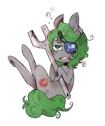 Size: 1213x1459 | Tagged: safe, artist:urbanqhoul, oc, oc only, oc:twisted gears, species:earth pony, species:pony, commission, eyepatch, female, mare, simple background, solo, staff of concussions +5, tired, transparent background, wrench