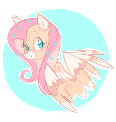 Size: 2062x2170 | Tagged: safe, artist:waackery, character:fluttershy, species:pegasus, species:pony, alternate design, bust, colored wings, female, flower, flower in hair, head turn, looking at you, looking sideways, mare, portrait, smiling, snip (coat marking), solo, two toned mane, wings