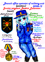 Size: 1606x2179 | Tagged: safe, artist:starwantrix, character:trixie, my little pony:equestria girls, blushing, clothing, female, medal, smiling, solo, traditional art, uniform