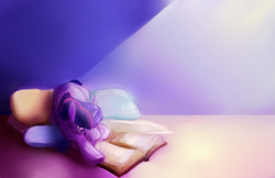 Size: 635x411 | Tagged: safe, artist:explosivegent, artist:noel, character:twilight sparkle, character:twilight sparkle (unicorn), species:pony, species:unicorn, g4, book, cushion, female, mare, prone, reading, solo