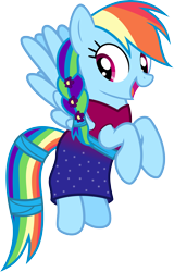 Size: 3000x4678 | Tagged: safe, artist:pilot231, character:rainbow dash, species:pegasus, species:pony, alternate hairstyle, braid, braided ponytail, clothing, dress, female, floating, flower, flower in hair, mare, rainbow dash always dresses in style, simple background, solo, transparent background, vector