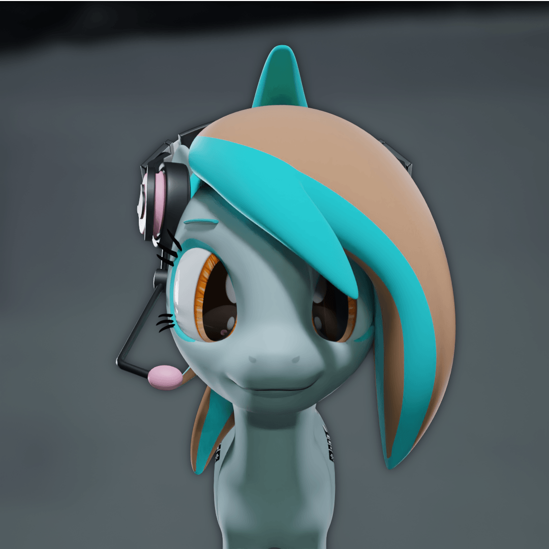 Size: 1080x1080 | Tagged: safe, artist:bluestream, species:earth pony, species:pony, 3d, animated, blender, female, gamer, gif, headphones, headset, mare, my little pony, you spin me right round