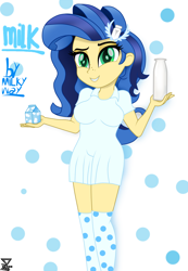 Size: 2000x2888 | Tagged: safe, artist:theretroart88, oc, oc only, oc:milky way, my little pony:equestria girls, breasts, clothing, equestria girls-ified, female, milk, shirt, smiling, solo