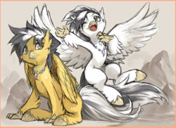 Size: 4400x3200 | Tagged: safe, artist:alts-art, oc, oc only, oc:ivory squall, oc:mellow breeze, species:hippogriff, brother and sister, colored hooves, duo, female, hippogriff oc, jewelry, male, necklace, siblings, unshorn fetlocks