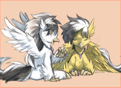 Size: 4400x3200 | Tagged: safe, artist:alts-art, oc, oc only, oc:ivory squall, oc:mellow breeze, species:hippogriff, brother and sister, colored hooves, duo, female, hippogriff oc, male, siblings, unshorn fetlocks