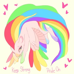 Size: 1280x1280 | Tagged: safe, artist:creeate97, oc, oc only, species:pegasus, species:pony, colored hooves, heart, pegasus oc, pride month, rainbow hair, solo, wings
