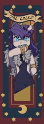Size: 728x2048 | Tagged: safe, artist:snowillusory, part of a set, character:rarity, species:pony, species:unicorn, bracelet, clothing, dress, ear piercing, earring, female, greed, horn, horn jewelry, jewelry, piercing, semi-anthro, seven deadly sins, solo