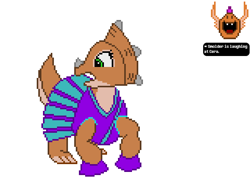 Size: 640x480 | Tagged: safe, artist:derek the metagamer, character:smolder, episode:2-4-6 greaaat, aseprite, barely pony related, cera, cheerleader, cheerleader outfit, clothing, crossover, dinosaur, don bluth, laughing, obligatory pony, pixel art, simple background, the land before time, triceratops, white background