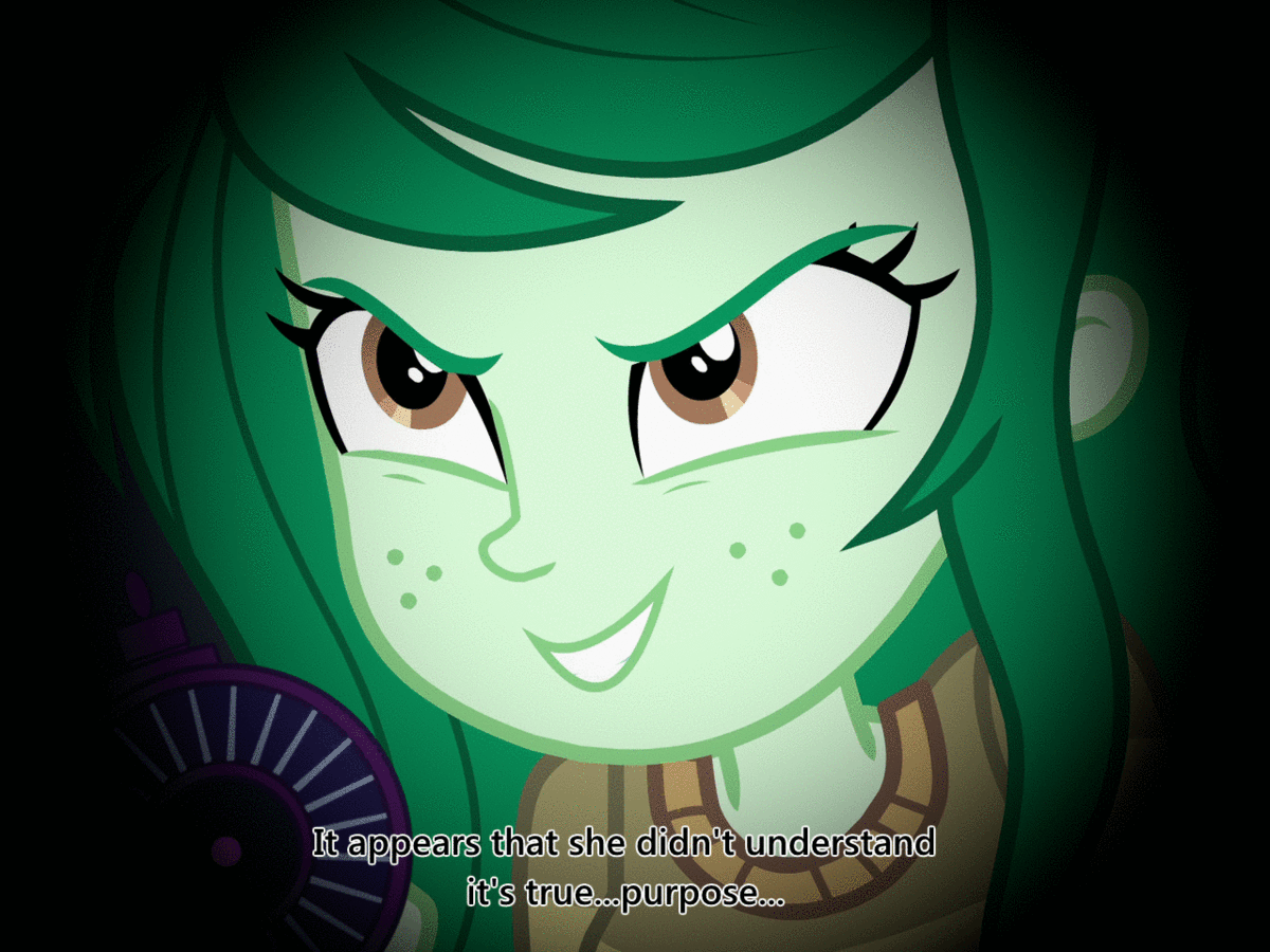 Size: 1200x900 | Tagged: safe, artist:greenmachine987, edit, edited screencap, screencap, character:wallflower blush, equestria girls:forgotten friendship, g4, my little pony: equestria girls, my little pony:equestria girls, animated, cropped, device, evil grin, female, grin, house of the dead, house of the dead 3, magic capture device, mystery man (hotd3), smiling, solo, the house of the dead, thornheart