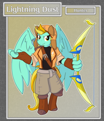 Size: 1688x1950 | Tagged: safe, artist:brownie-bytes, character:lightning dust, species:anthro, species:unguligrade anthro, bow (weapon), clothing, crossover, female, final fantasy, fingerless gloves, gloves, solo, weapon