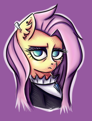 Size: 2284x2993 | Tagged: safe, artist:coco-drillo, character:fluttershy, species:pegasus, species:pony, episode:fake it 'til you make it, annoyed, bored, bust, edgy, female, fluttergoth, goth, portrait, solo, unimpressed