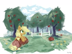 Size: 1280x960 | Tagged: safe, artist:amy-gamy, character:applejack, species:pony, apple, apple tree, food, tree