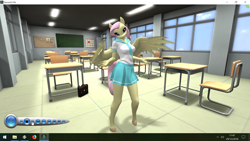 Size: 1280x720 | Tagged: safe, artist:bangayo, character:fluttershy, species:anthro, species:pegasus, species:pony, classroom, clothing, outfit, schoolgirl, second life