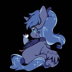 Size: 590x590 | Tagged: safe, artist:snowillusory, character:princess luna, character:tiberius, species:alicorn, species:pony, black background, pet, simple background, smiling