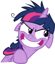 Size: 6850x8000 | Tagged: safe, artist:lahirien, character:twilight sparkle, character:twilight sparkle (alicorn), species:alicorn, species:pony, episode:a trivial pursuit, g4, my little pony: friendship is magic, .ai available, absurd resolution, crazy face, faec, female, floppy ears, grin, insanity, messy mane, simple background, smiling, transparent background, twilighting, twilynanas, vector