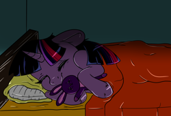 Size: 1488x1014 | Tagged: safe, artist:beashay, character:twilight sparkle, species:pony, female, filly, filly twilight sparkle, plush bunny, sleeping, solo, younger