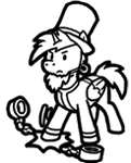 Size: 121x150 | Tagged: safe, artist:crazyperson, oc, oc only, species:alicorn, species:pony, fallout equestria, alicorn oc, clothing, fallout equestria: commonwealth, fanfic art, hat, monochrome, shackles, simple background, solo, top hat, transparent background, vault suit