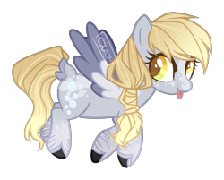 Size: 1442x1159 | Tagged: safe, artist:owl-clockwork, base used, character:derpy hooves, species:pegasus, species:pony, alternate design, blep, braid, colored wings, cute, dappled, derpabetes, female, flying, heart, mare, mlem, multicolored wings, silly, simple background, smiling, solo, tongue out, transparent background, unshorn fetlocks, wings