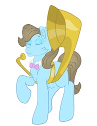 Size: 787x1016 | Tagged: safe, artist:bewarethemusicman, character:beauty brass, species:earth pony, species:pony, bow tie, chest fluff, eyes closed, female, mare, missing cutie mark, musical instrument, raised hoof, simple background, solo, tuba, white background