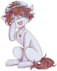 Size: 371x460 | Tagged: safe, artist:shiromidorii, oc, oc:aiden, species:earth pony, species:pony, backwards ballcap, baseball cap, cap, clothing, hat, male, pixel art, simple background, solo, stallion, tongue out, transparent background