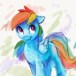 Size: 2100x2100 | Tagged: safe, artist:thefloatingtree, character:rainbow dash, species:pegasus, species:pony, abstract background, female, floppy ears, mare, sketch, smiling, solo