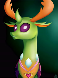 Size: 4000x5401 | Tagged: safe, artist:poecillia-gracilis19, character:thorax, species:changeling, species:reformed changeling, episode:celestial advice, g4, my little pony: friendship is magic, bust, changeling king, equestrian pink heart of courage, gradient background, male, medal, portrait, solo