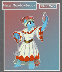 Size: 1688x1950 | Tagged: safe, alternate version, artist:brownie-bytes, character:meadowbrook, species:anthro, species:earth pony, species:pony, species:unguligrade anthro, cloak, clothing, crossover, final fantasy, ladle, potion, solo, story included, white mage