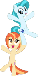 Size: 2771x5485 | Tagged: safe, artist:potato22, character:lighthoof, character:shimmy shake, species:earth pony, species:pony, episode:2-4-6 greaaat, bipedal, cheerleader, cute, duo, female, mare, missing accessory, ponytail, simple background, transparent background, vector