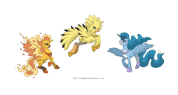 Size: 5000x2683 | Tagged: safe, artist:almairis, species:pony, articuno, crossover, moltres, pokémon, ponified, simple background, transparent background, zapdos