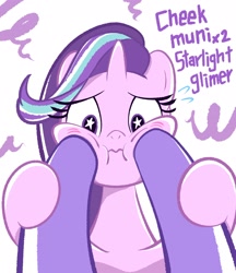 Size: 2126x2455 | Tagged: safe, artist:garammasara, character:firelight, character:starlight glimmer, species:pony, species:unicorn, cheek squish, father and daughter, female, male, offscreen character, squishy cheeks, starry eyes, wingding eyes