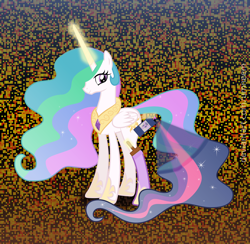 Size: 1227x1199 | Tagged: safe, artist:umneem, character:princess celestia, character:twilight sparkle, character:twilight sparkle (alicorn), species:alicorn, species:pony, episode:the last problem, g4, my little pony: friendship is magic, glowing horn, horn, magic, paint, paintbrush, princess twilight 2.0, spray paint, telekinesis