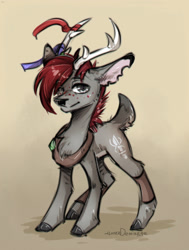 Size: 1280x1692 | Tagged: safe, artist:lonerdemiurge_nail, oc, oc:taped blade, species:deer, anatomically incorrect, antlers, colored sketch, deer oc, fordeer, freckles, male, non-pony oc, original species, ribbon, scar, sketch, solo
