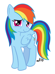 Size: 450x600 | Tagged: safe, artist:empty-10, character:rainbow dash, species:pegasus, species:pony, g4, blushing, female, mare, photoshop, simple background, solo, white background
