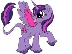 Size: 1024x768 | Tagged: safe, artist:wolfspiritclan, character:twilight sparkle, character:twilight sparkle (alicorn), species:alicorn, species:pony, alternate design, colored wings, female, leonine tail, redesign, simple background, solo, unshorn fetlocks, white background, wings