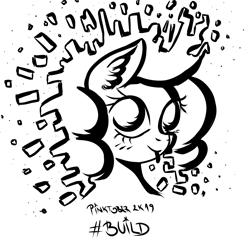 Size: 3411x3277 | Tagged: safe, artist:coco-drillo, character:pinkie pie, species:earth pony, species:pony, inktober, abstract, black and white, blep, blocks, bust, female, grayscale, inktober 2019, monochrome, pinktober, solo, surreal, tongue out