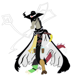 Size: 862x926 | Tagged: safe, artist:jewelsfriend, character:discord, species:draconequus, afro samurai, chocolate milk, clothing, cowboy, cowboy hat, crossover, hat, justice
