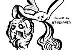 Size: 6000x4000 | Tagged: safe, artist:coco-drillo, character:pinkie pie, species:earth pony, species:pony, inktober, black and white, enchanted, female, flying, grayscale, heart eyes, in love, inktober 2019, levitation, love, magic, monochrome, pinktober, solo, telekinesis, wingding eyes