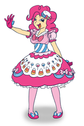 Size: 600x900 | Tagged: safe, artist:empty-10, character:pinkie pie, species:human, candy, clothing, dress, female, food, gala dress, humanized, photoshop, simple background, solo, white background