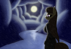 Size: 2250x1568 | Tagged: safe, artist:devs-iratvs, character:octavia melody, species:anthro, breasts, busty octavia, clothing, coat, female, snow, snowfall, solo