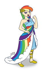 Size: 600x900 | Tagged: safe, artist:empty-10, character:rainbow dash, species:human, clothing, dress, female, gala dress, humanized, photoshop, simple background, solo, white background