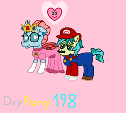 Size: 452x403 | Tagged: safe, artist:drypony198, character:ocellus, character:sandbar, species:earth pony, species:pony, ship:ocelbar, clothing, crown, female, hat, heart, jewelry, male, mario, princess peach, regalia, shipping, straight, super mario bros.