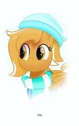 Size: 4583x7292 | Tagged: safe, artist:potato22, oc, oc only, oc:mareota, species:pegasus, species:pony, beanie, bust, clothing, hat, portrait, scarf, simple background, solo, white background, winter outfit